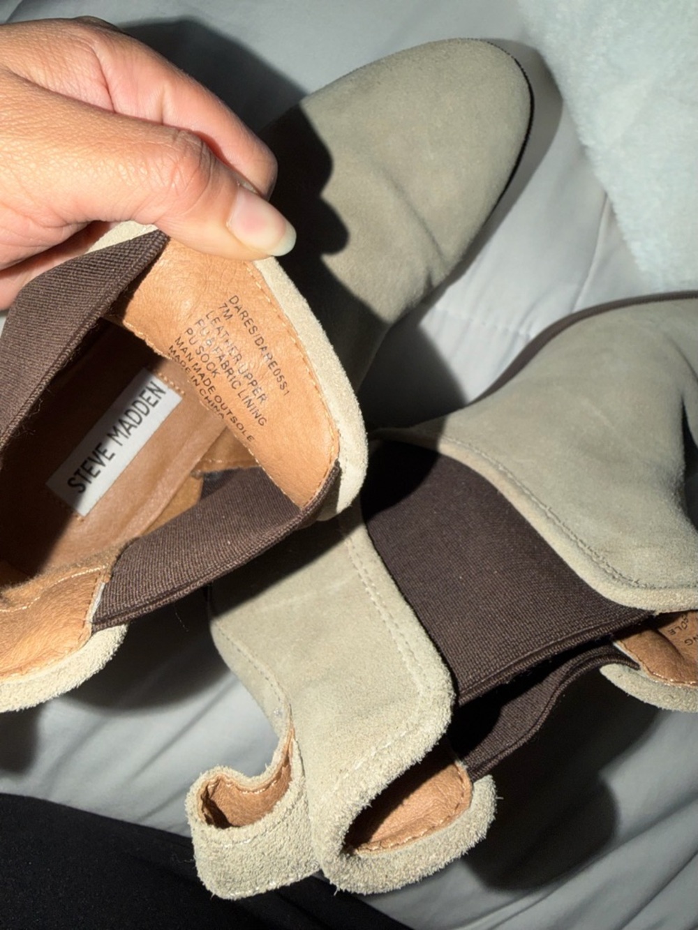 Steve Madden Beige Suede Chelsea Ankle Boots with Brown Elastic - Picture 4 of 5